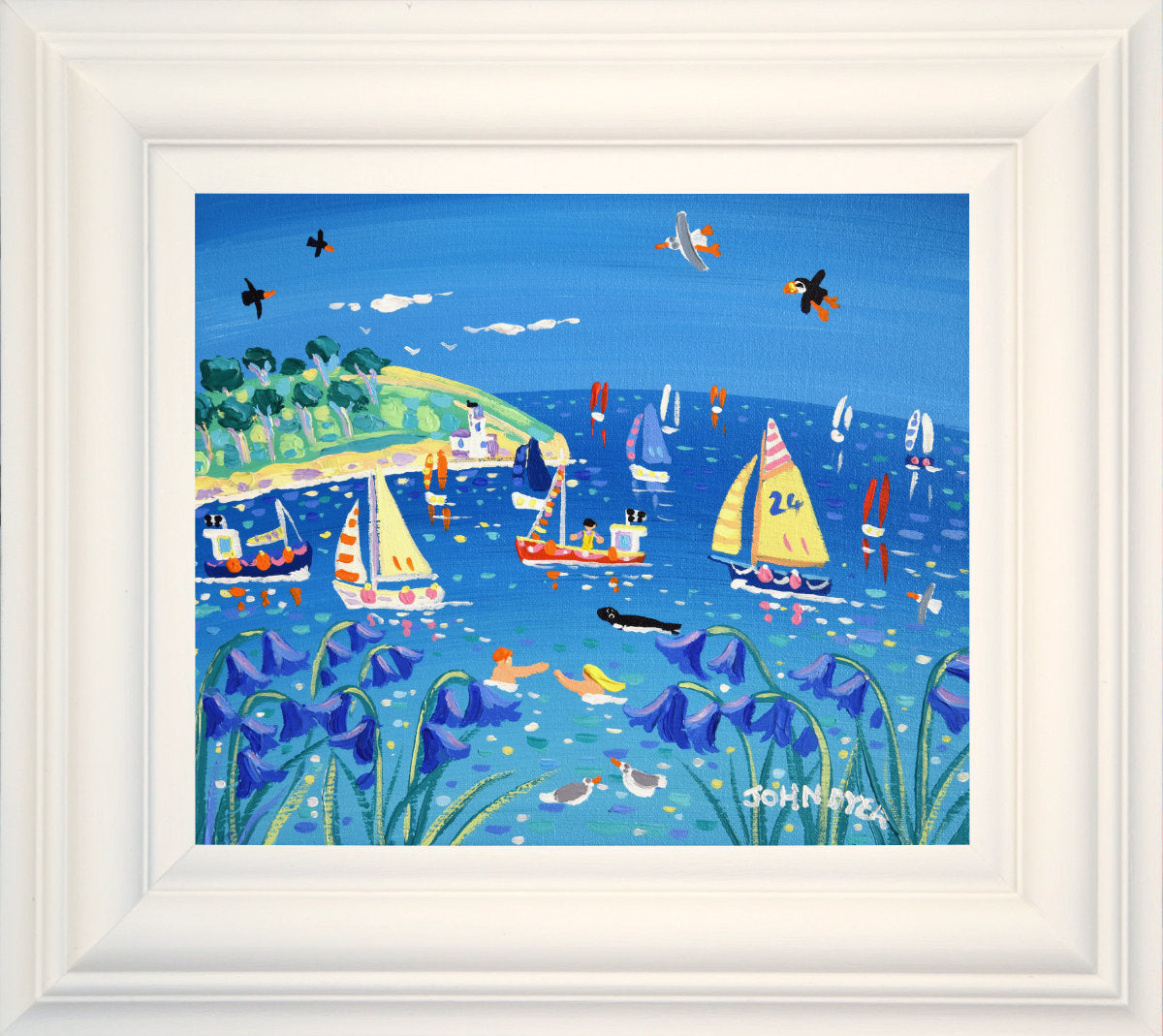 'Bluebell Days, St Anthony Lighthouse', 10x12 inches acrylic on canvas. Coastal Painting of Cornwall. Cornish Artist John Dyer. Cornwall Art Gallery