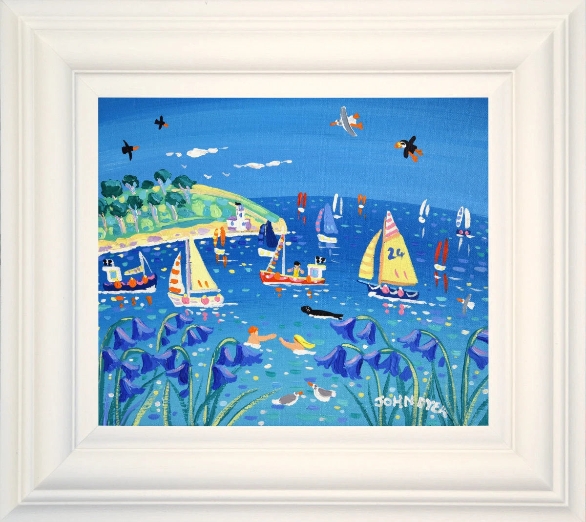 'Bluebell Days, St Anthony Lighthouse', 10x12 inches acrylic on canvas. Coastal Painting of Cornwall. Cornish Artist John Dyer. Cornwall Art Gallery John Dyer
