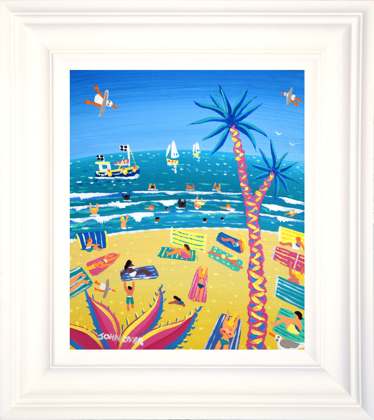 'Beach Babes on Beach Towels, St Ives', 10x12 inches acrylic on canvas. Coastal Painting of Cornwall. Cornish Artist John Dyer. Cornwall Art Gallery