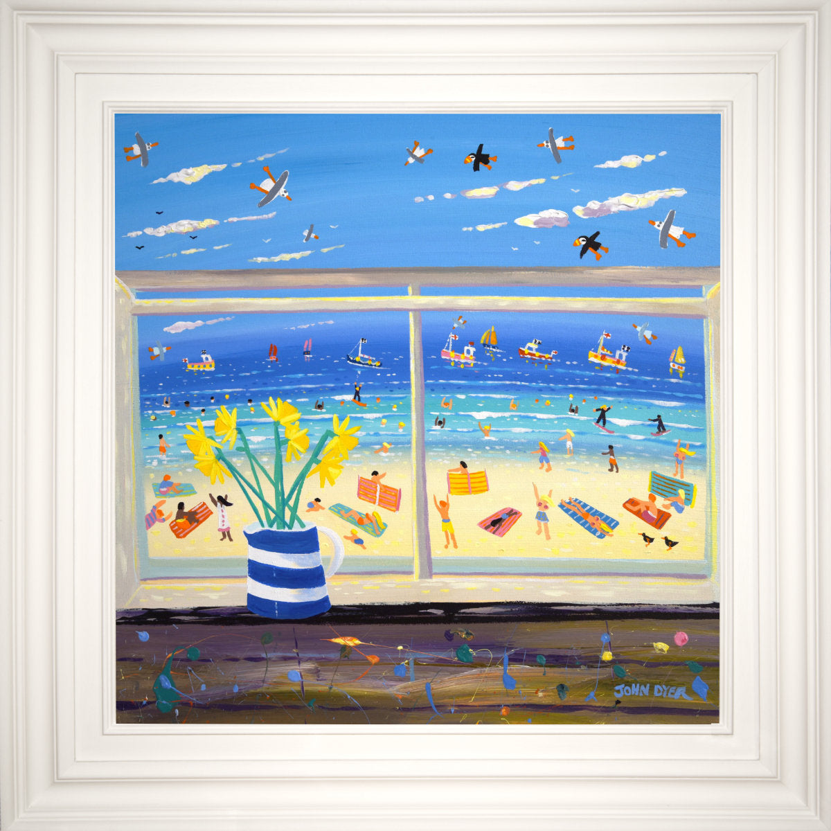 'Beachfront Brushstrokes, Porthmeor Studio View, St Ives', 24x24 inches acrylic on canvas. Cornwall Painting by Cornish Artist John Dyer. Cornish Art from our Cornwall Art Gallery