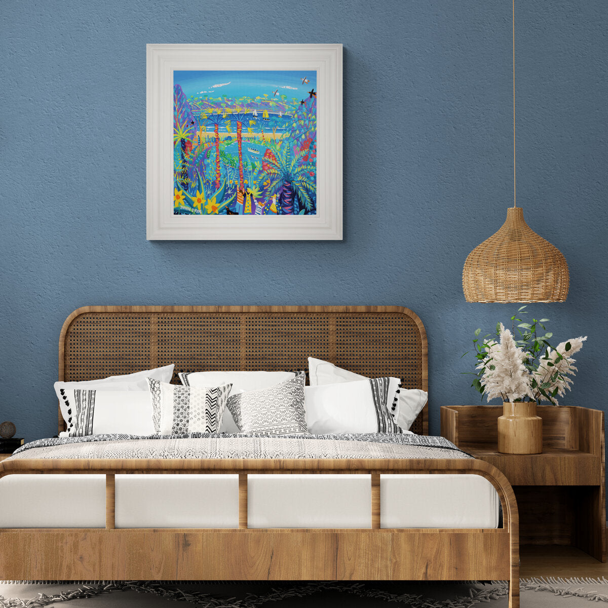 'Tropical Adventure at Trebah Garden', 24x24 inches acrylic on canvas. Cornwall Painting by Cornish Artist John Dyer. Cornish Art from our Cornwall Art Gallery