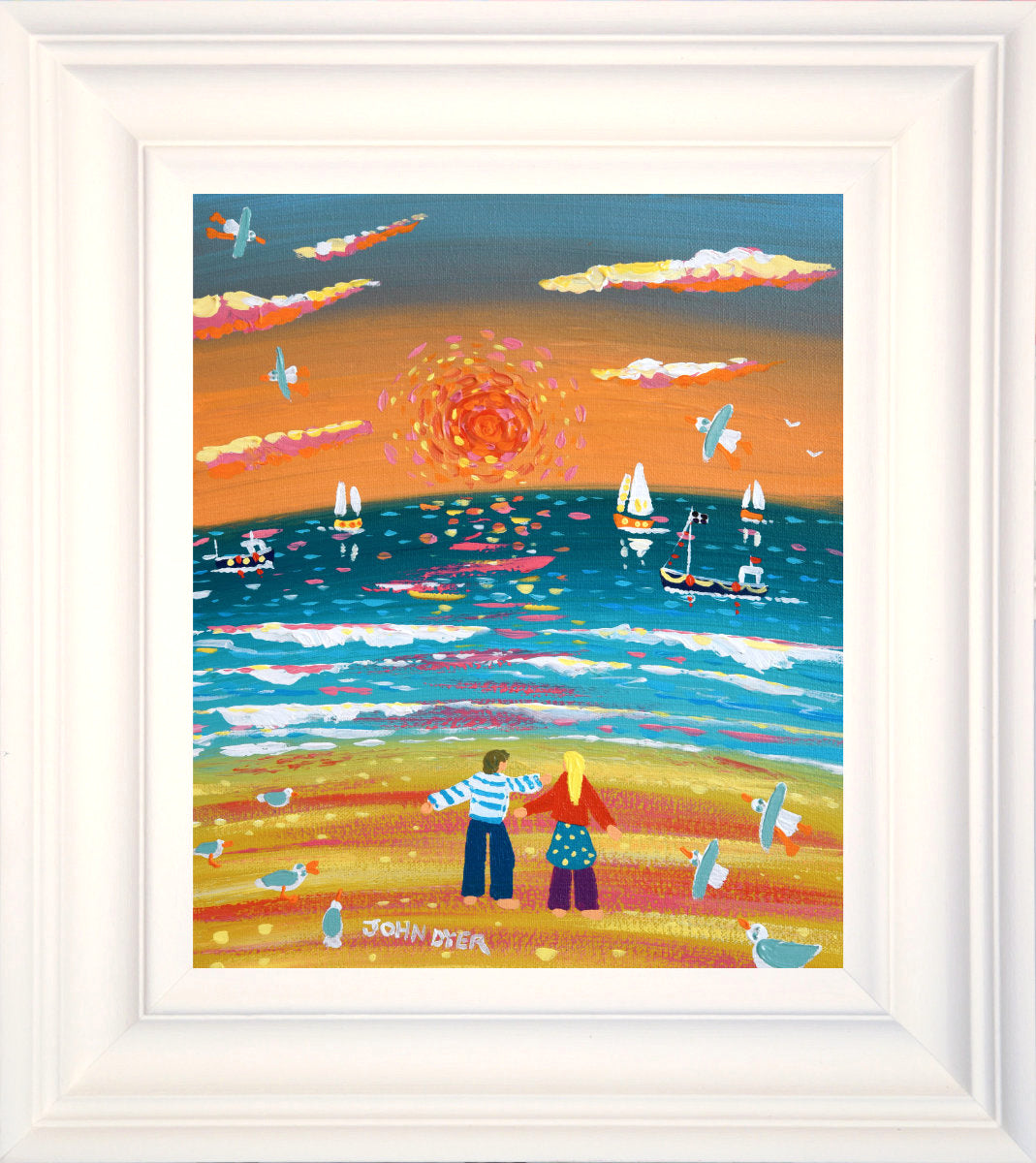 'Watching the Sunset', 10x12 inches acrylic on canvas. Coastal Painting of Cornwall. Cornish Artist John Dyer. Cornwall Art Gallery John Dyer