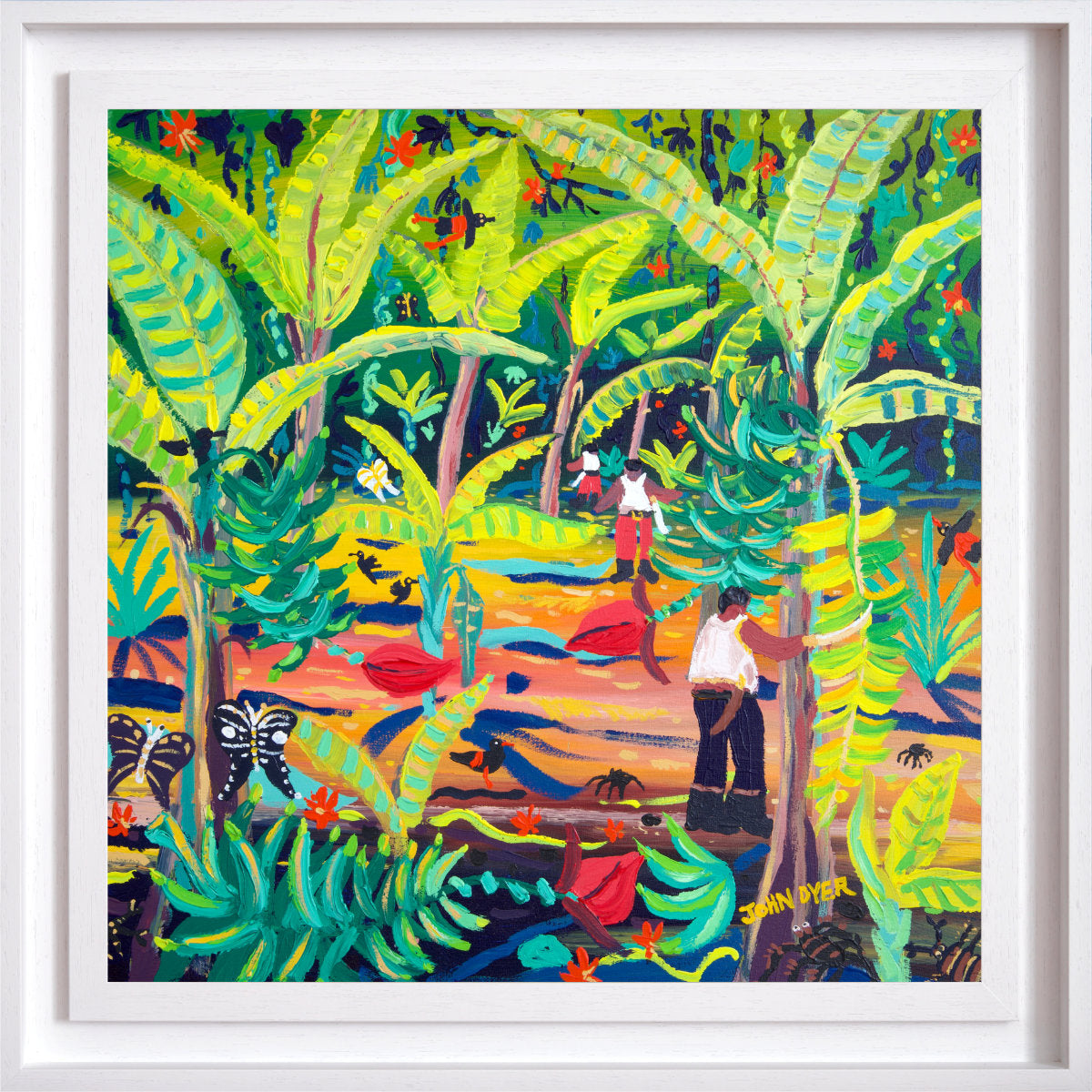 'Jungle Bananas, Costa Rica', 24x24 inches acrylic on canvas. Tropical Costa Rica Painting by British Artist John Dyer