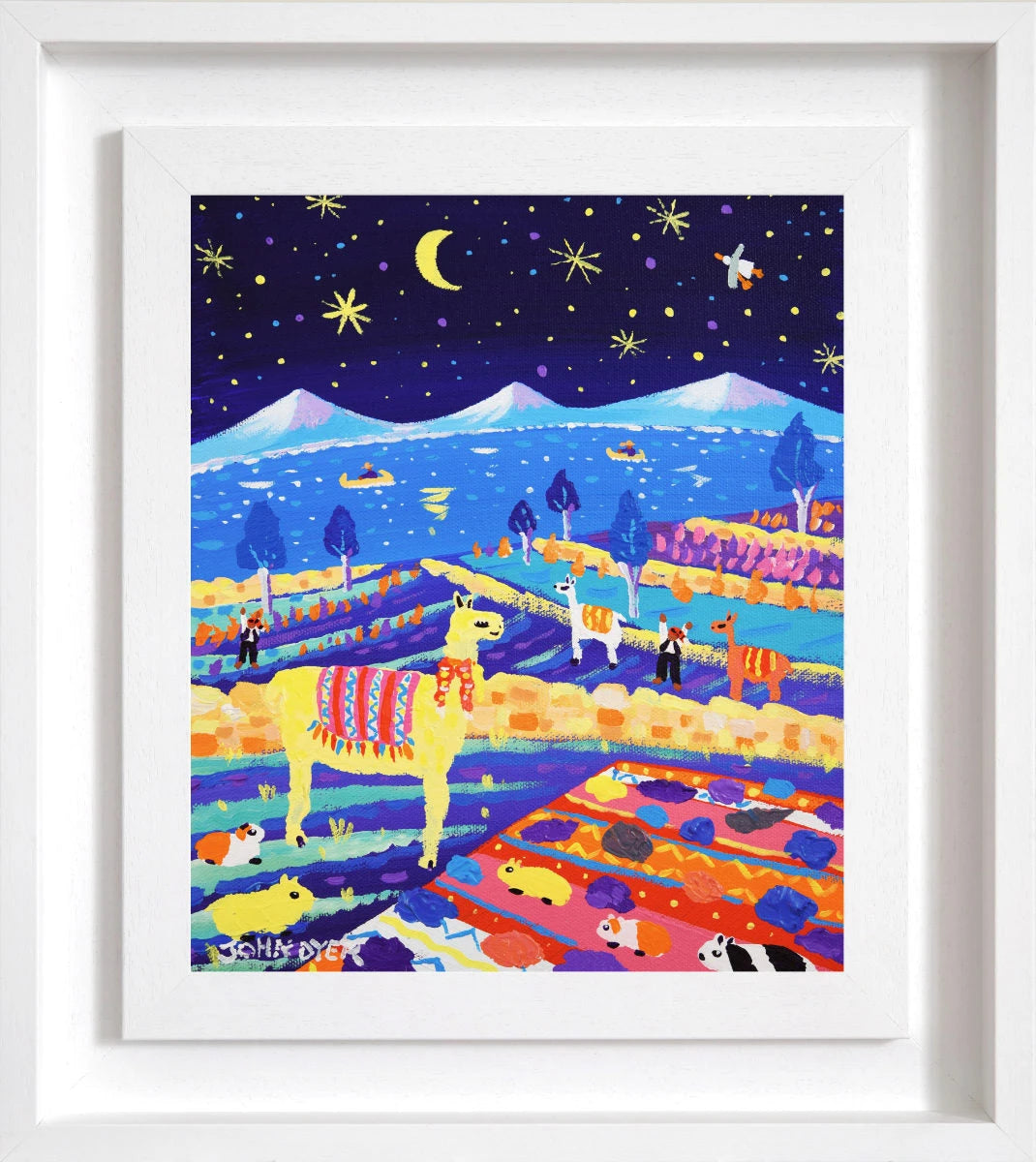 'Moonlit Llamas and Guinea Pigs at the Potato Harvest, Peru’, 12x10 inches acrylic on canvas. Painting of Peru by British Artist John Dyer John Dyer
