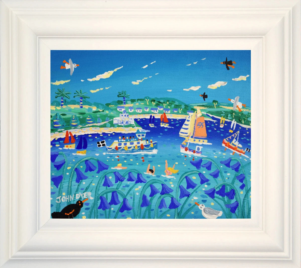 'Sailing to St Mawes', 10x12 inches acrylic on canvas. Bluebell Painting of Cornwall. Cornish Artist John Dyer. Cornwall Art Gallery John Dyer