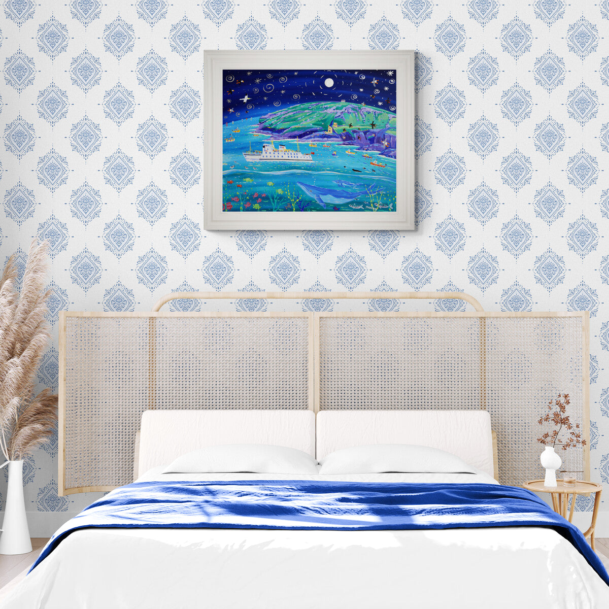 'Moonlit Journey, Botallack'. 33x40 inches original art acrylic on board. Paintings of Cornwall by Cornish Artist John Dyer. Cornwall Art Gallery