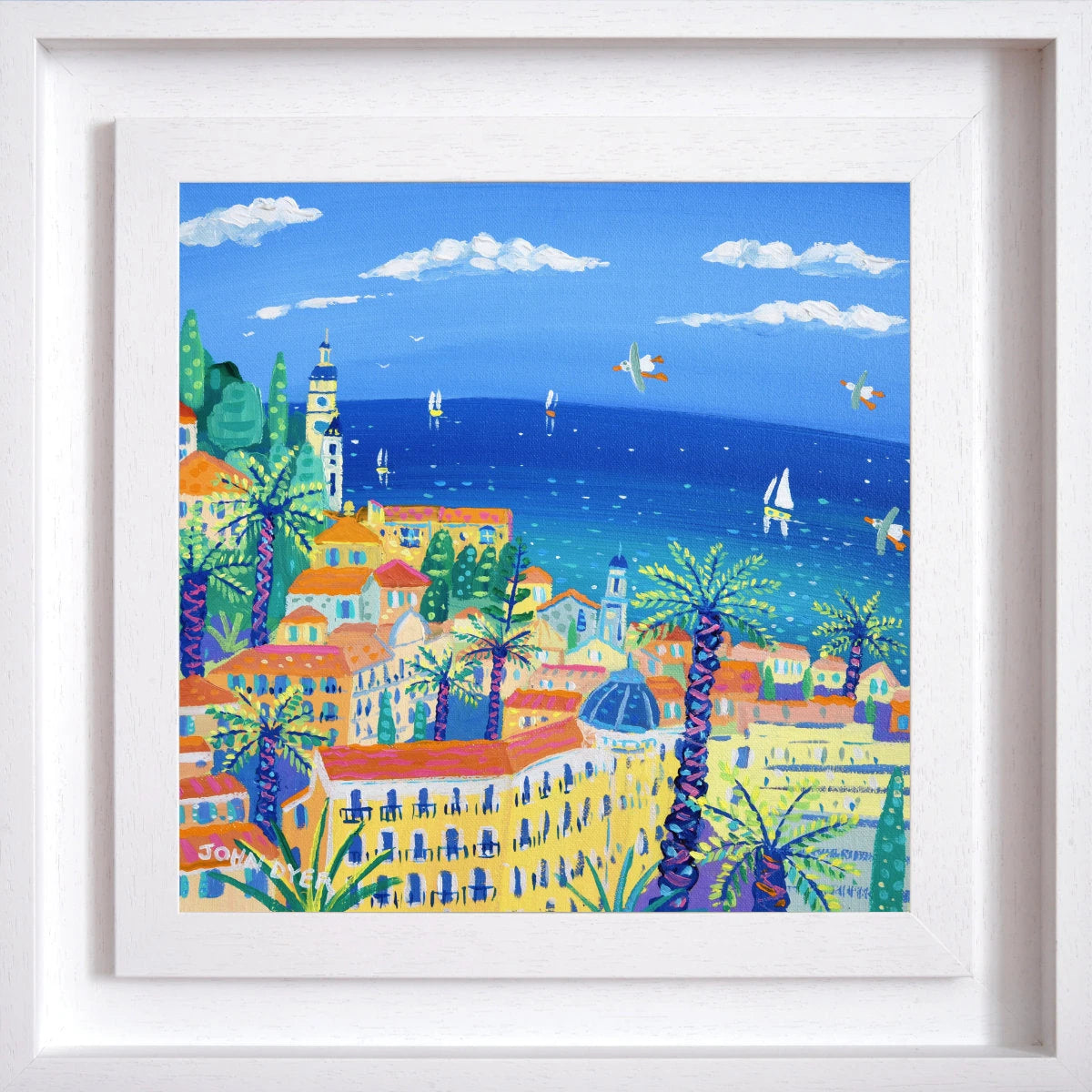 'View from the Winter Palace, Menton'. 12 x 12 inches acrylic on canvas. Painting of the South of France by John Dyer John Dyer