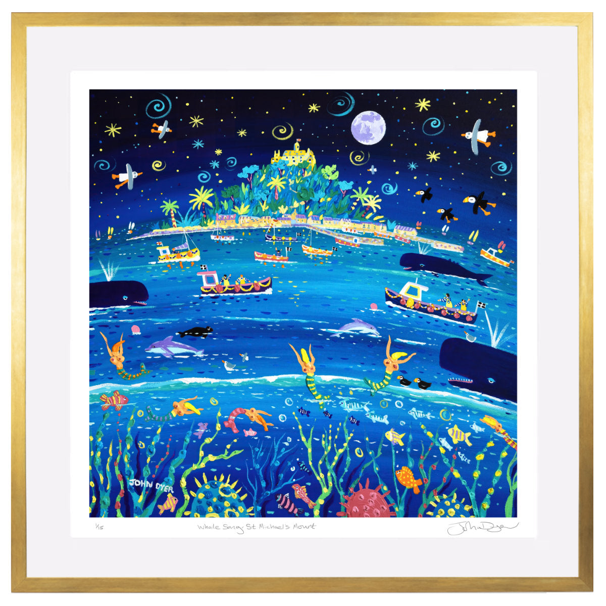 John Dyer Framed Special Limited Edition Print 'Whale Song, St Michael's Mount'. Cornwall Art Print