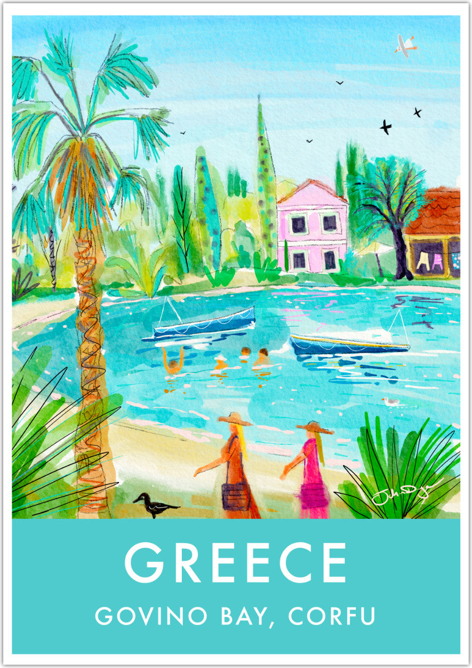 Greece Artwork Wall Art Poster Print by John Dyer. Tranquil Waters of Govino Bay, Corfu, Greece