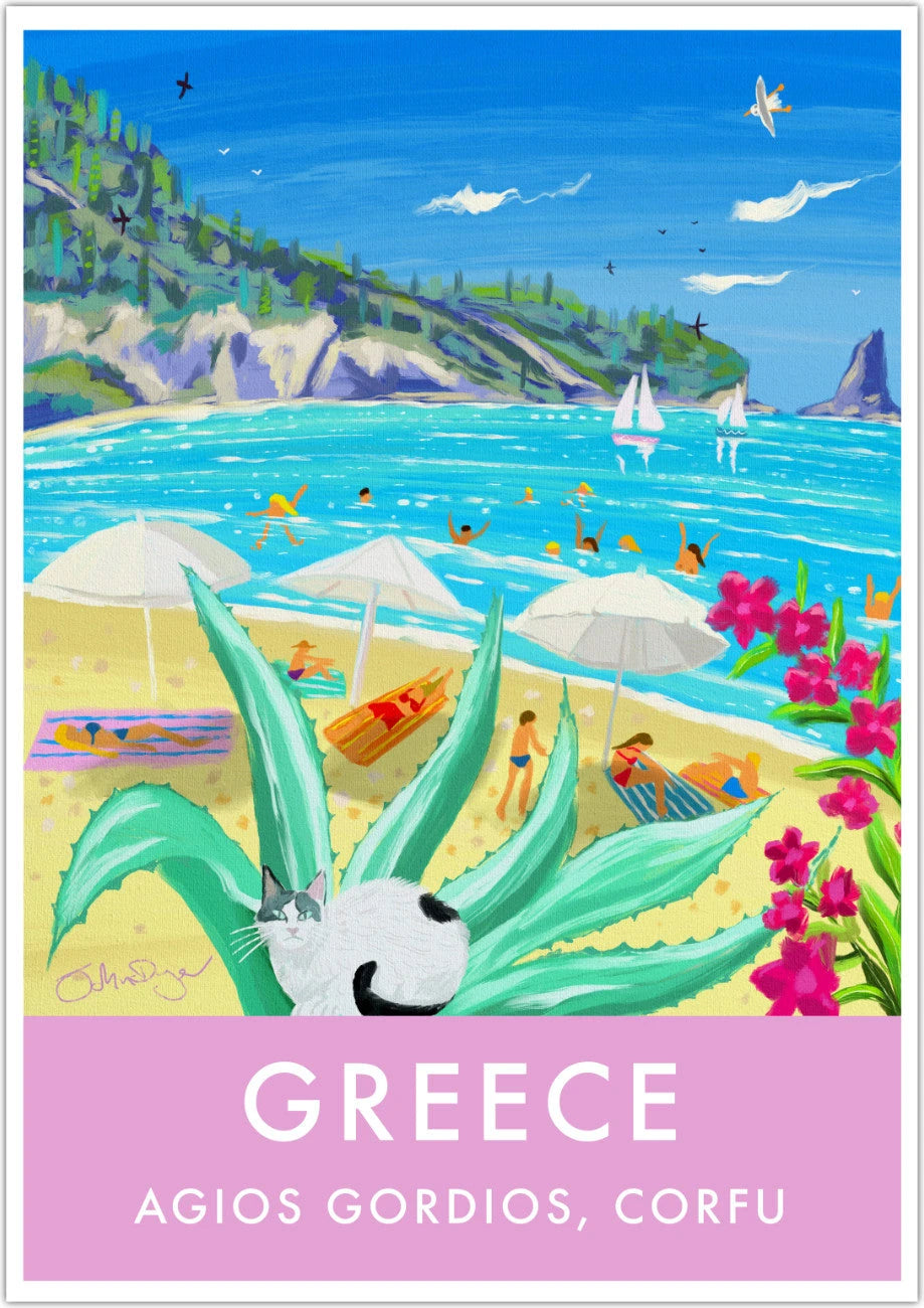 Greece Artwork Wall Art Poster Print by John Dyer. Beachside Bliss in Corfu, Greece John Dyer