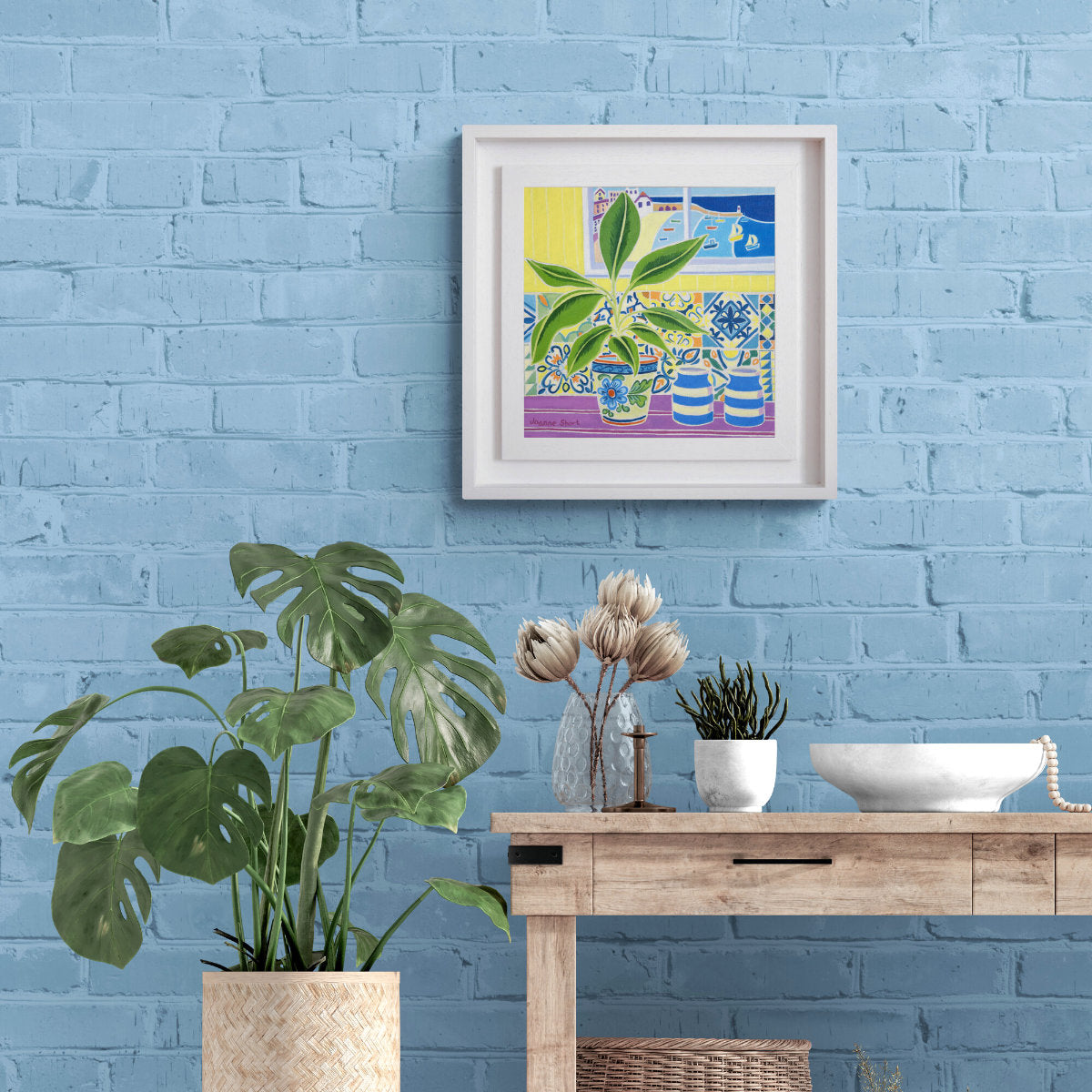 'Banana Plant in the Kitchen'. 12x12 inches Original Oil Painting on Canvas by Cornish Artist Joanne Short