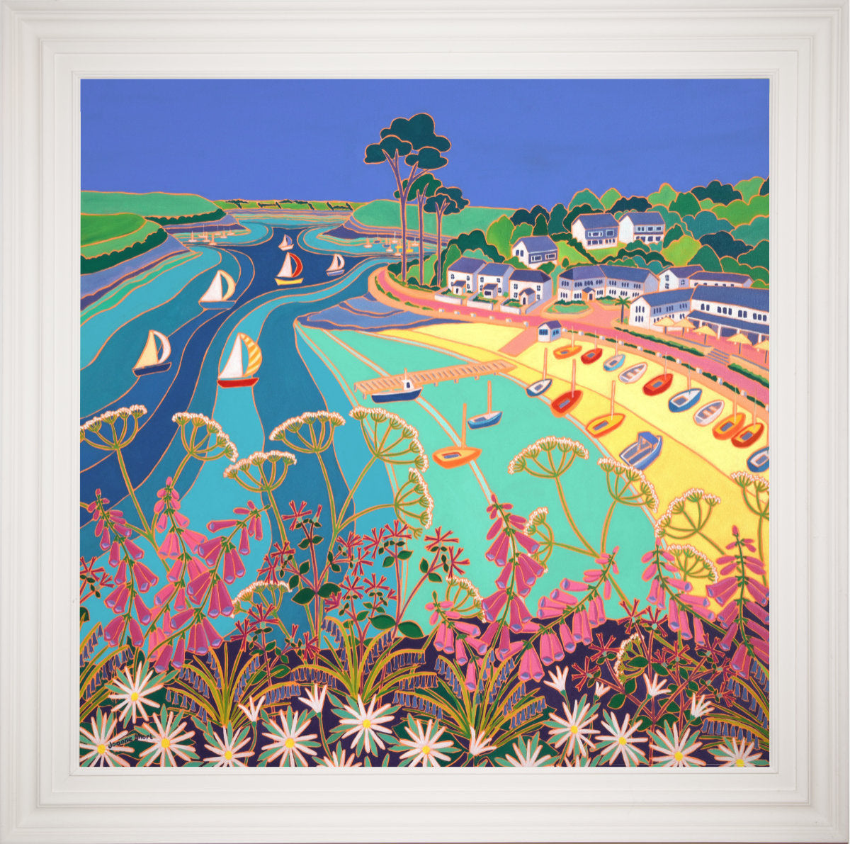 'Dinghies on the Beach, Helford Passage', 12x12 inches oil on canvas. Painting by Cornish Artist Joanne Short. Cornish Art from our Cornwall Art Gallery