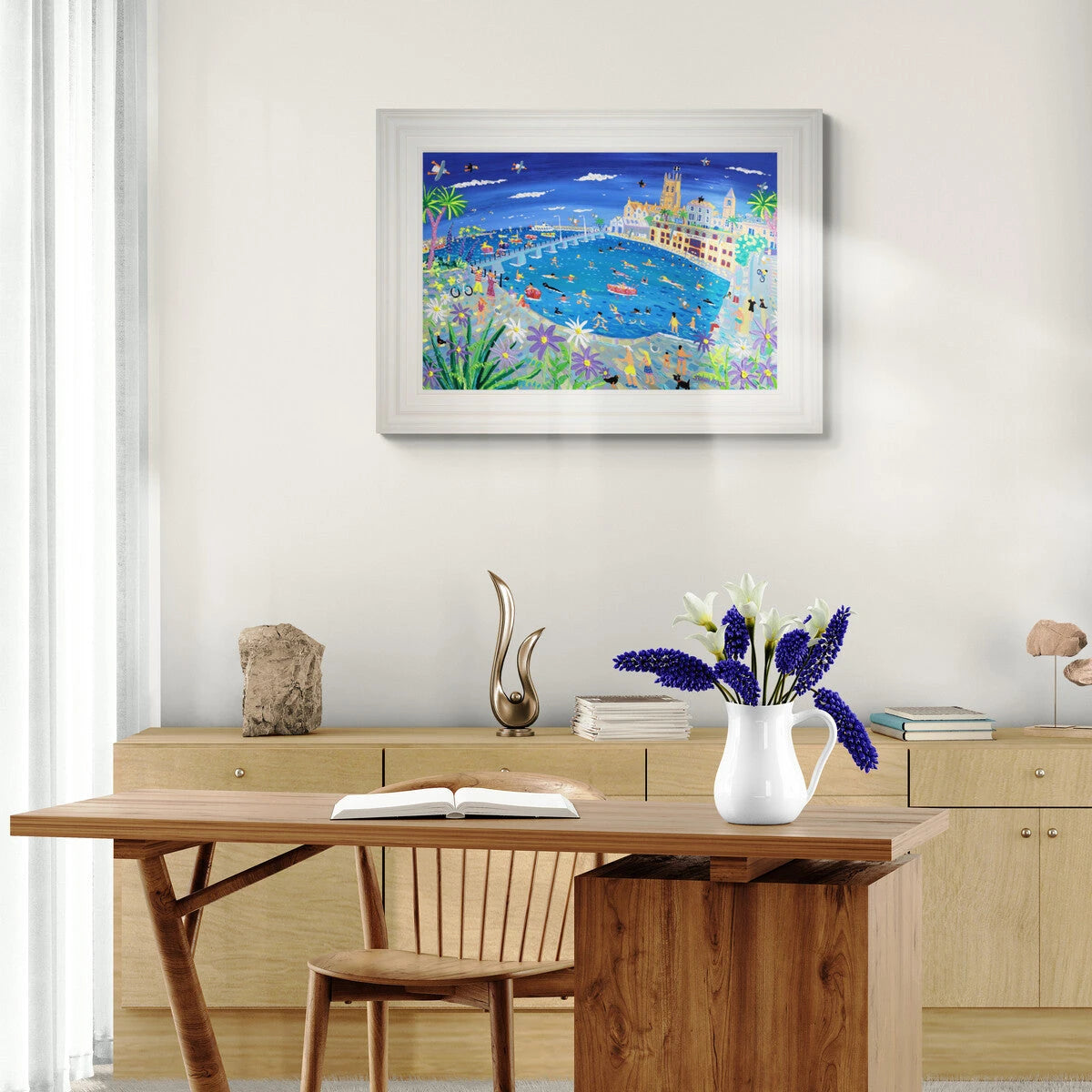 'Summer Swimmers, Penzance', 24x36 inches acrylic on board. Cornwall Art Gallery Painting by Cornish Artist John Dyer John Dyer