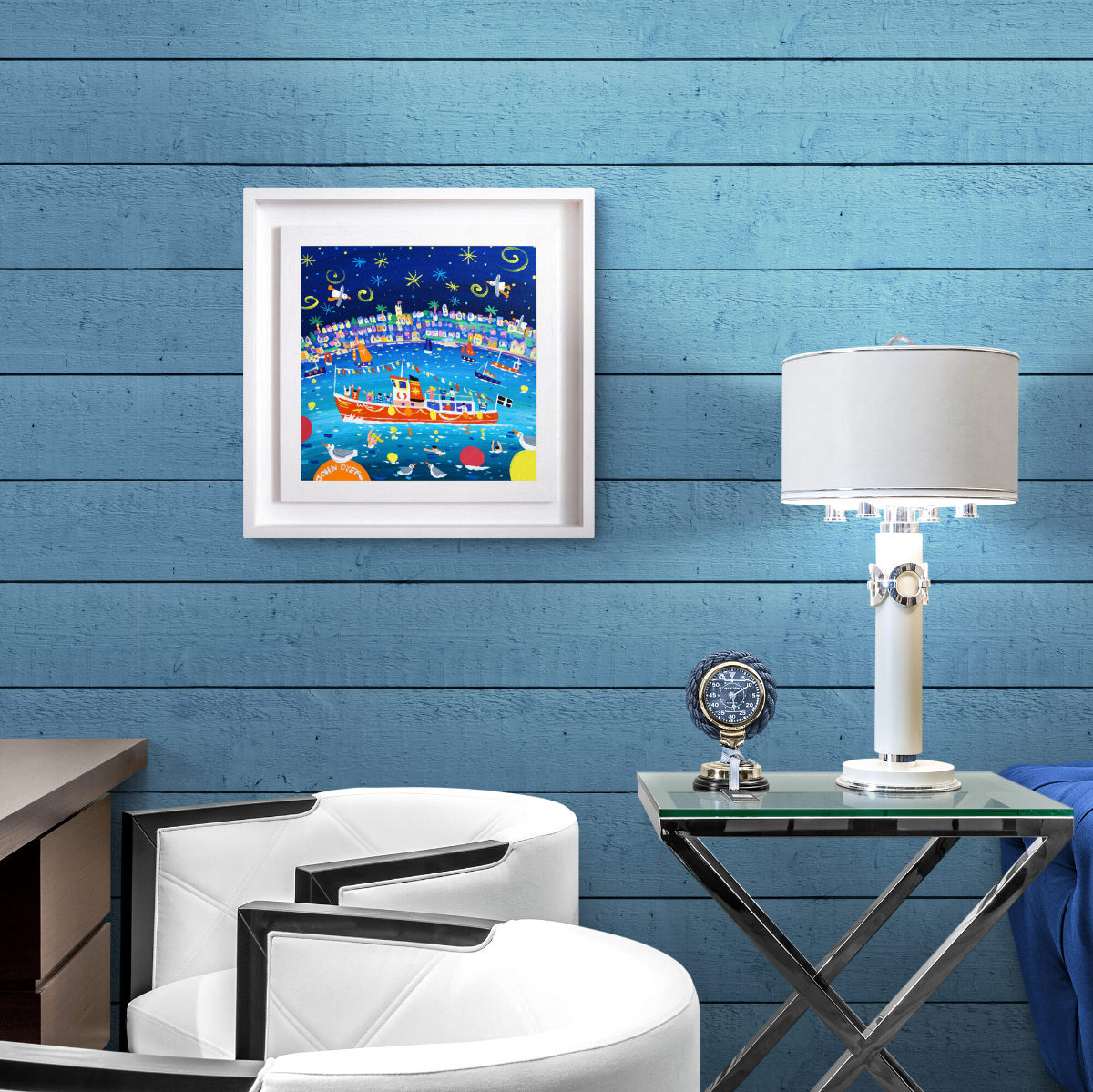 'Falmouth Harbour Fun'. 12 x 12 inches acrylic on canvas. Painting of Cornwall by John Dyer John Dyer