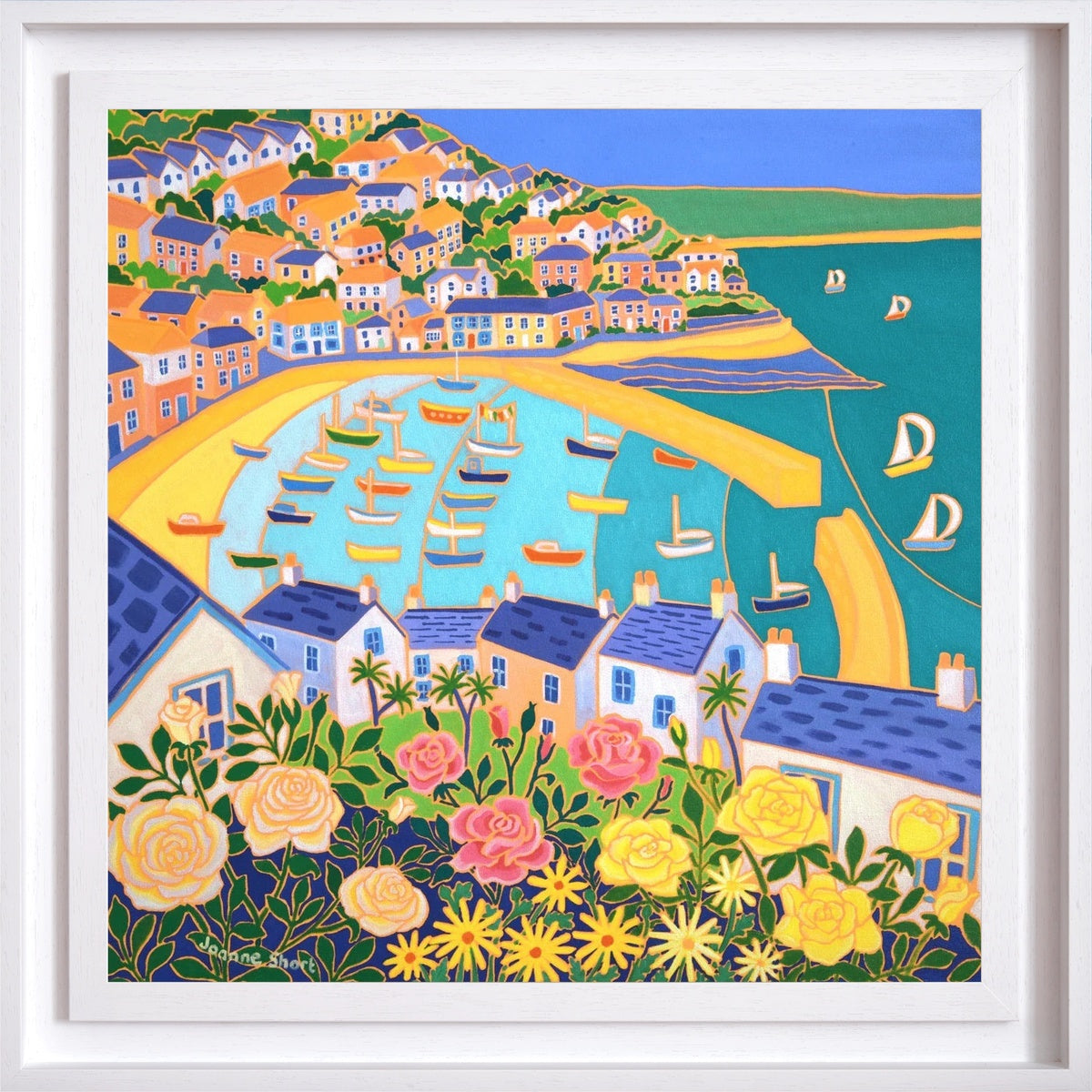 'Cottage Rose Garden, Mousehole’. 24x24 inches oil on canvas. Painting of Cornwall by Cornish Artist Joanne Short Joanne Short