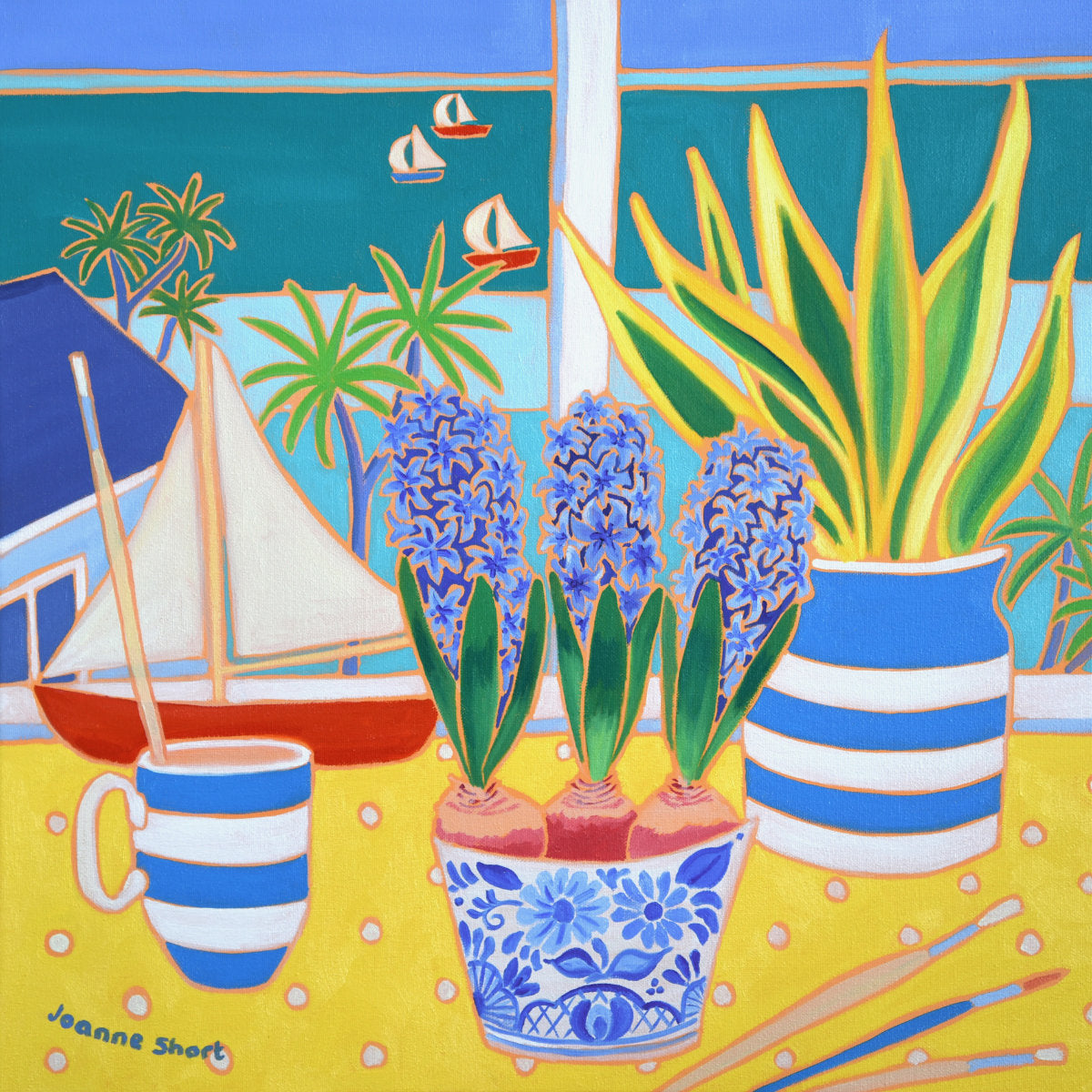 'View from my Studio',
18x18 inches oil on canvas. Painting of Falmouth Bay by Cornish Artist Joanne Short