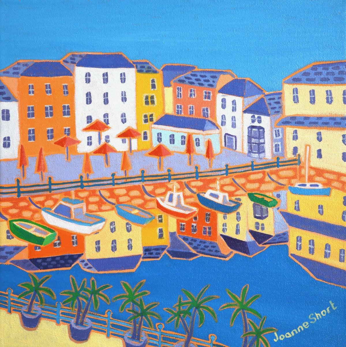 'Reflections in the Harbour, Customs House Quay Falmouth', 12x12 inches oil on canvas. Cornwall Art Gallery Painting by Cornish Artist Joanne Short