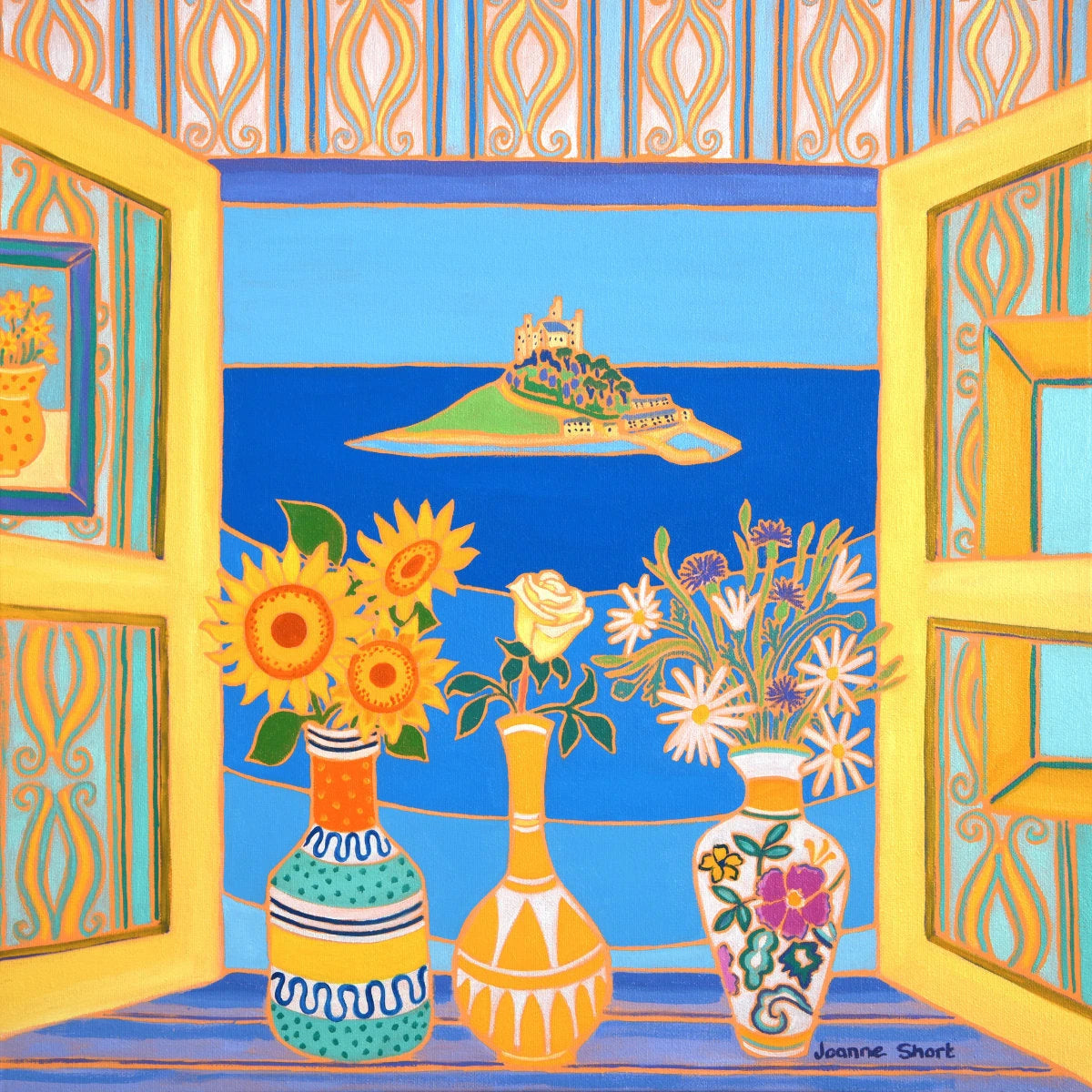 'Summer Blooms, St Michael's Mount',
18 x 18 inches, oil on canvas. Painting by Cornish Artist Joanne Short. Cornish Art from our Cornwall Art Gallery Joanne Short