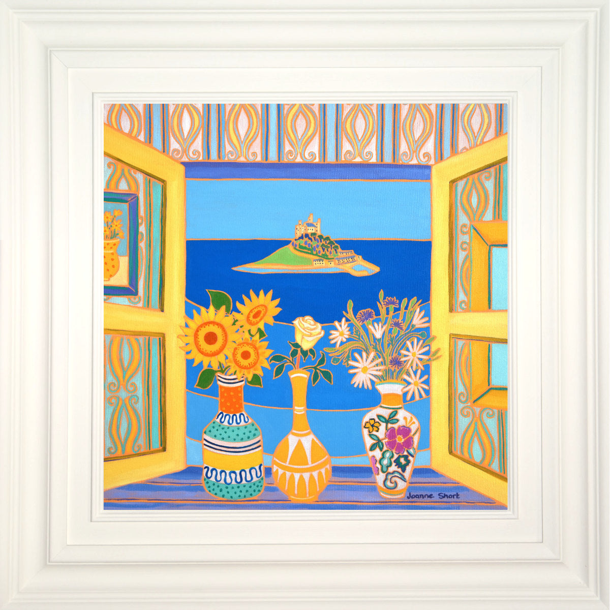 'Summer Blooms, St Michael's Mount',
18 x 18 inches, oil on canvas. Painting by Cornish Artist Joanne Short. Cornish Art from our Cornwall Art Gallery