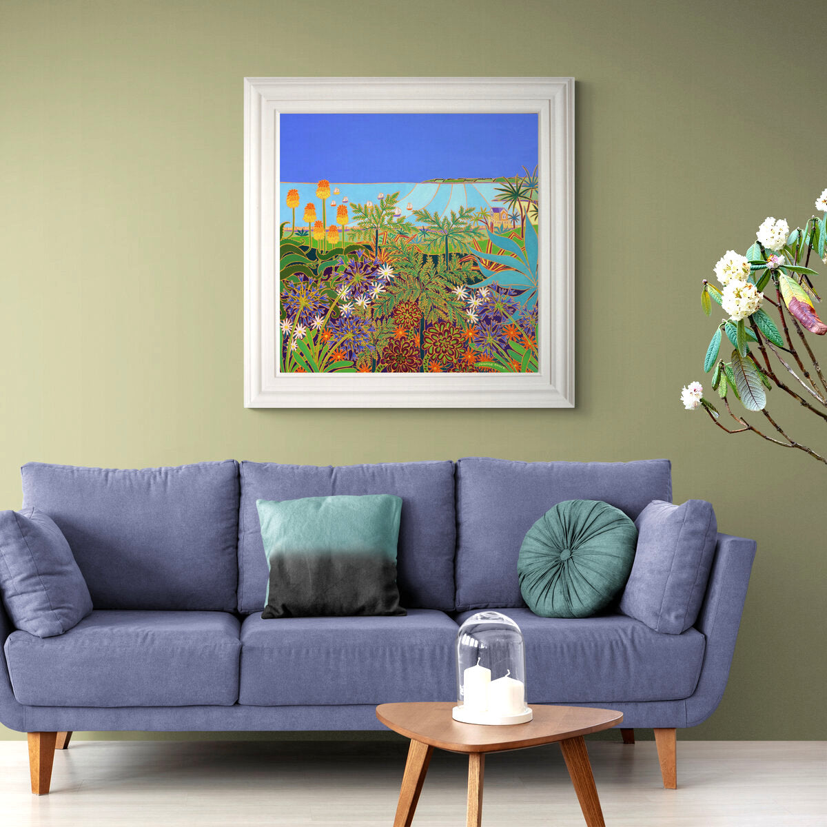 'Seaside View from Gyllyngdune Gardens, Falmouth', 30x30 inches oil on canvas. Painting by Cornish Artist Joanne Short. Cornish Art from our Cornwall Art Gallery