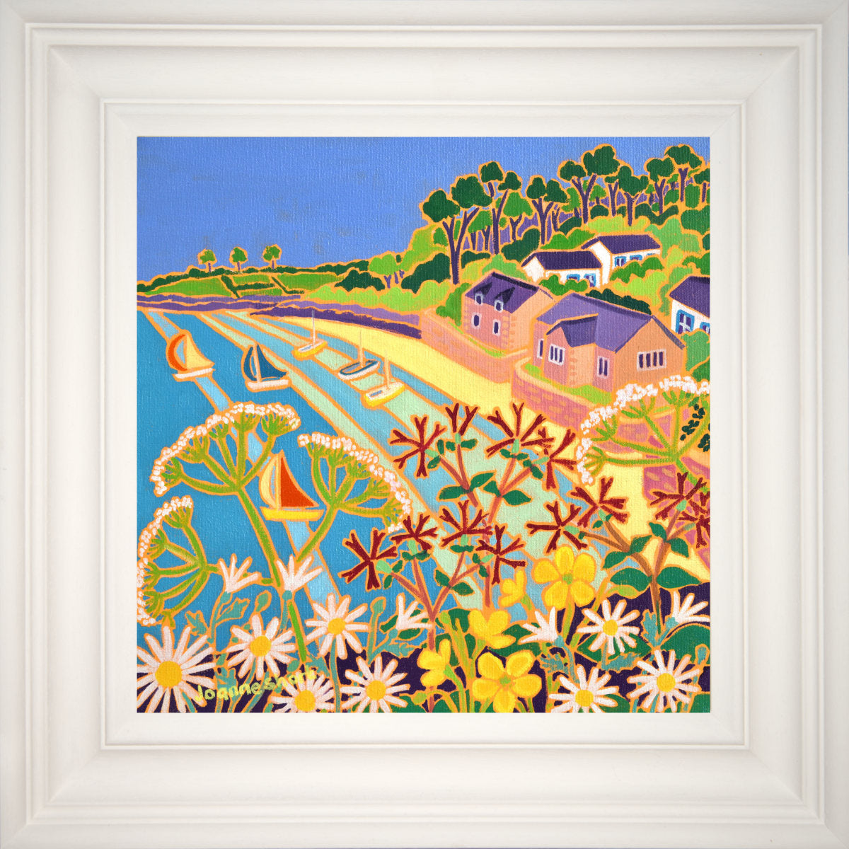 'Dinghy Sailing, Durgan, Helford River', 12x12 inches oil on canvas. Cornwall Art Gallery Painting by Cornish Artist Joanne Short