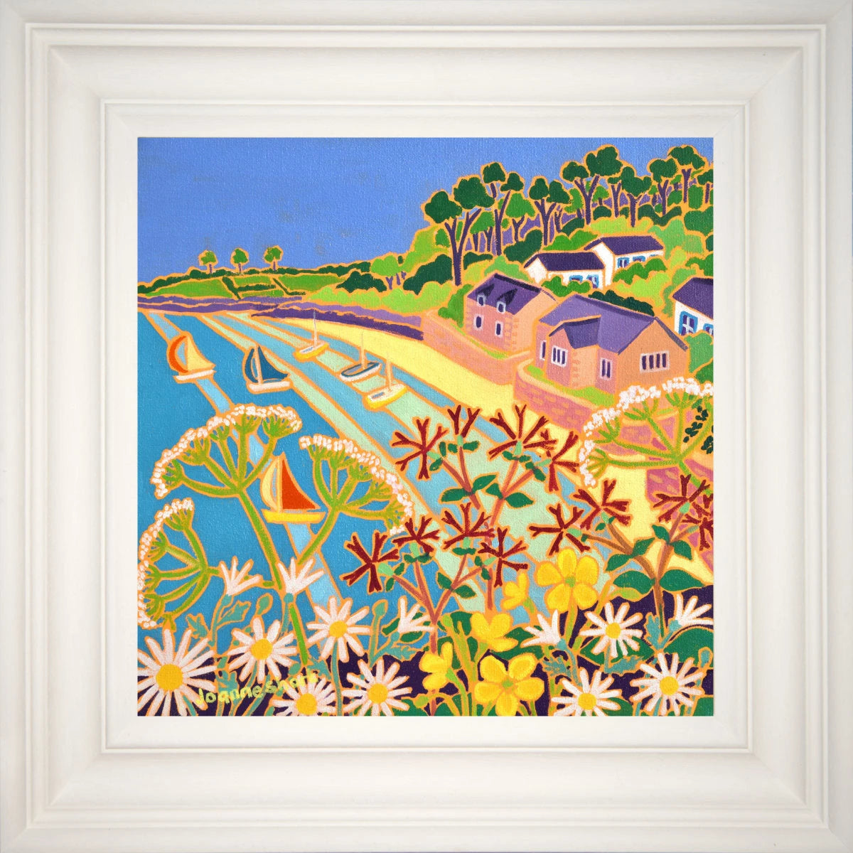 'Dinghy Sailing, Durgan, Helford River', 12x12 inches oil on canvas. Cornwall Art Gallery Painting by Cornish Artist Joanne Short