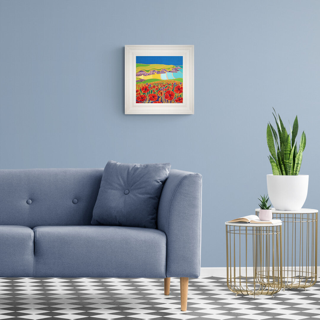 'A Carpet of Poppies, Polly Joke Beach', 12x12 inches oil on canvas. Cornwall Art Gallery Painting by Cornish Artist Joanne Short