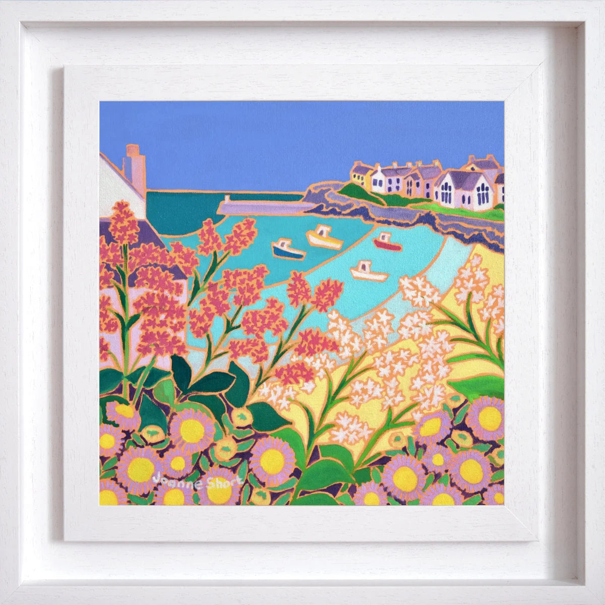 'Flowers Growing on the Wall, Port Isaac'. 12x12 inches Original Oil Painting on Canvas by Cornish Artist Joanne Short Joanne Short