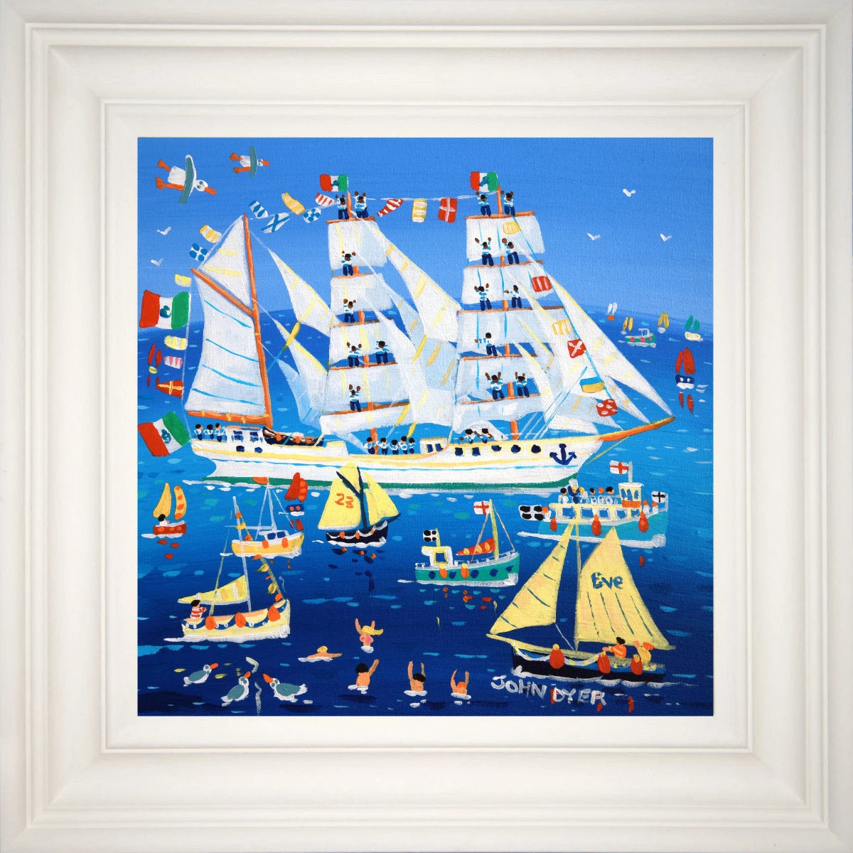 'Cuauhtémoc Welcome, Falmouth Tall Ships, 2023', 12x12 inches acrylic on canvas. Paintings of Cornwall by Cornish Artist John Dyer. Cornwall Art Gallery John Dyer