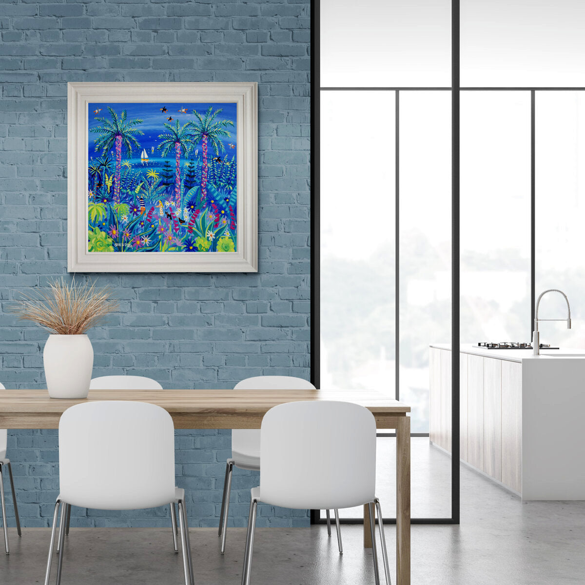 'Sumptuous Stroll through the Tresco Abbey Gardens', 30 x 30 inches acrylic on canvas. Coastal Paintings of Cornwall by Cornish Artist John Dyer