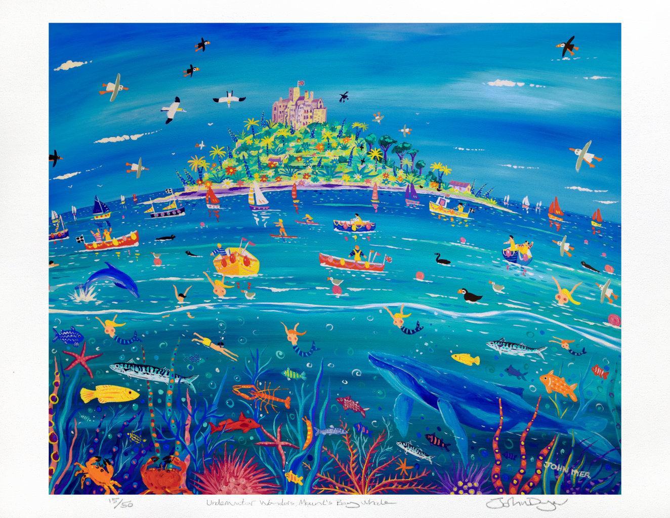 Limited Edition Print by Cornish Artist John Dyer. 'Underwater Wonders, Mount’s Bay Whale'. Cornwall Art Gallery Print