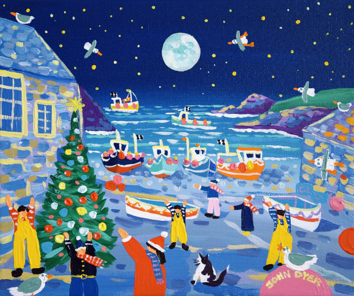 'Cadgwith Christmas', 10x12 inches acrylic on canvas. Coastal Painting of Cornwall. Cornish Artist John Dyer. Cornwall Art Gallery John Dyer