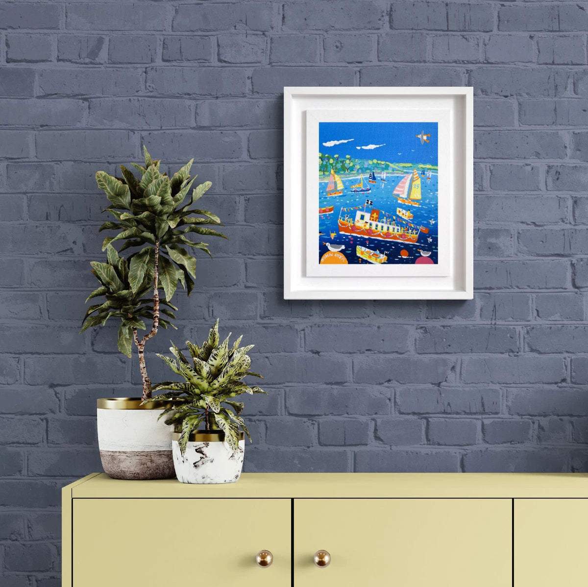 'Bunting and Boats, Falmouth', 12x10 inches acrylic on canvas. Painting of Cornwall by Cornish Artist John Dyer John Dyer