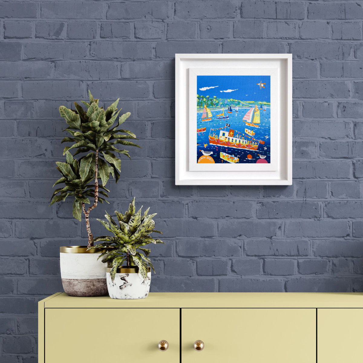 'Bunting and Boats, Falmouth', 12x10 inches acrylic on canvas. Painting of Cornwall by Cornish Artist John Dyer