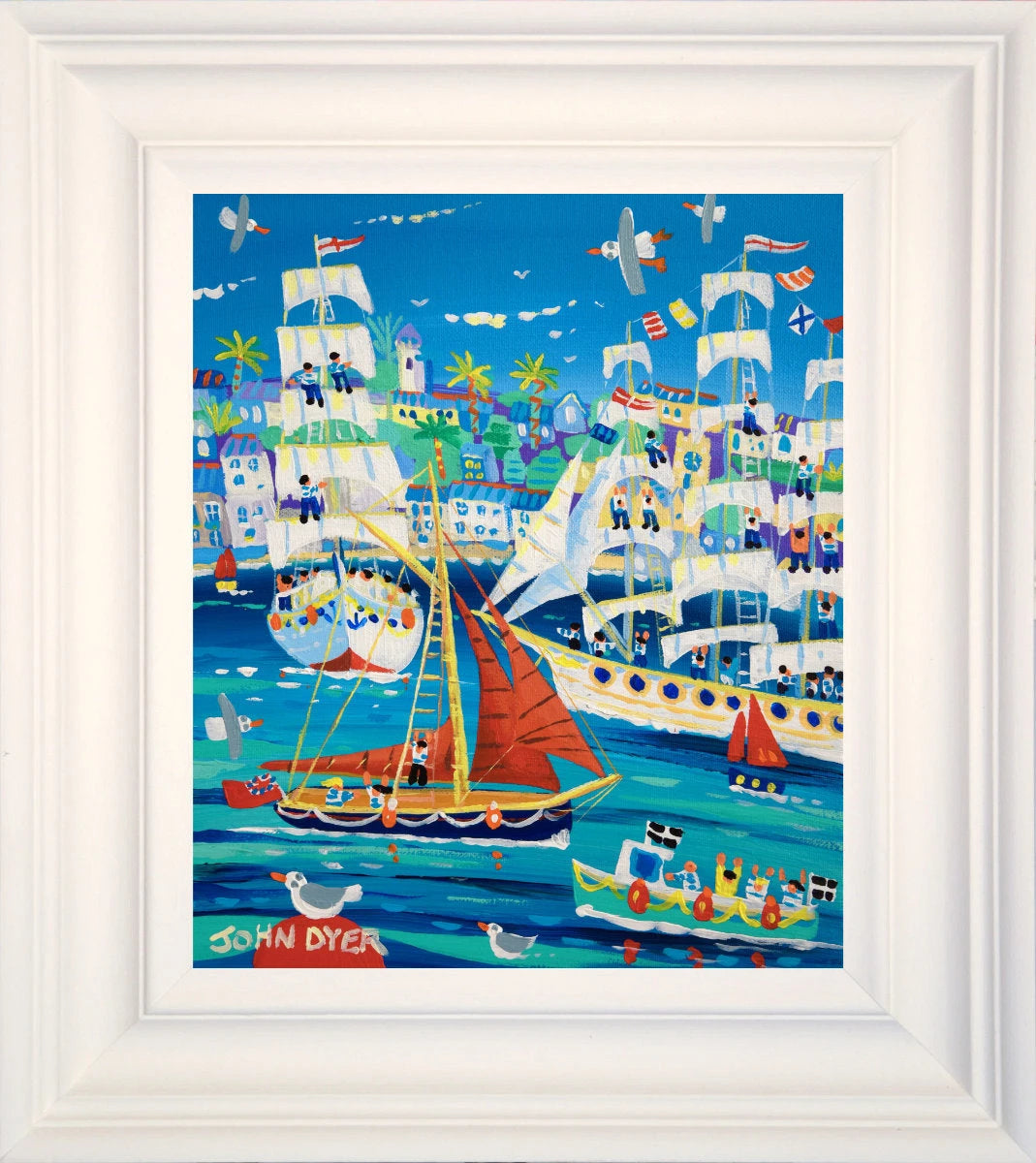 'Exploring the Harbour, Falmouth Tall Ships 2023', 12x10 inches acrylic on canvas. Paintings of Cornwall. Cornish Artist John Dyer. Cornwall Art Gallery John Dyer