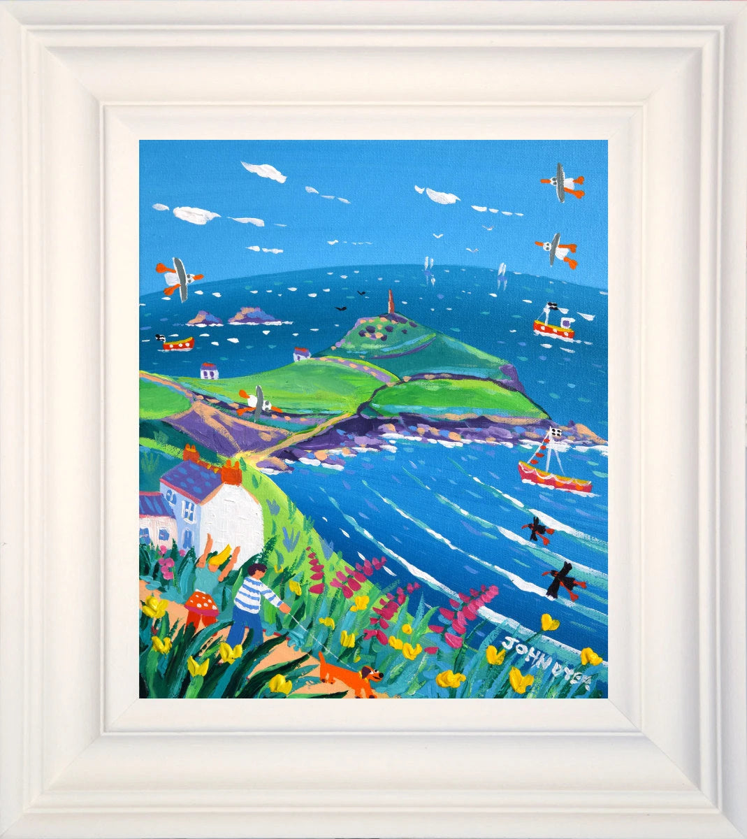 'Cape Cornwall Walkies', 12x10 inches acrylic on canvas. Paintings of Cornwall. Cornish Artist John Dyer. Cornwall Art Gallery John Dyer