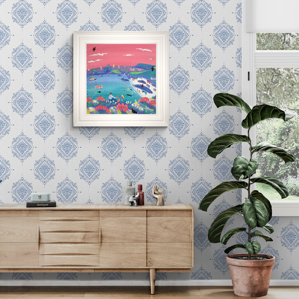 'Magical Sunset Moment, Kynance Cove', 24x24 inches acrylic on canvas. Cornwall Painting by Cornish Artist John Dyer. Cornish Art from our Cornwall Art Gallery