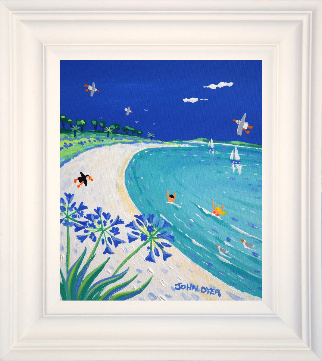 'Perfect Blue Day, Pentle Bay, Tresco', 12x10 inches acrylic on canvas. Paintings of Cornwall. Cornish Artist John Dyer. Cornwall Art Gallery John Dyer