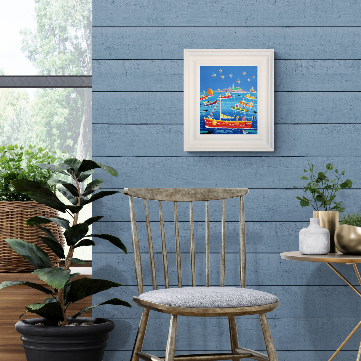 'Fishing Trip to Godrevy', 10x12 inches acrylic on canvas. Coastal Seascape Painting of Cornwall. Cornish Artist John Dyer. Cornwall Art Gallery