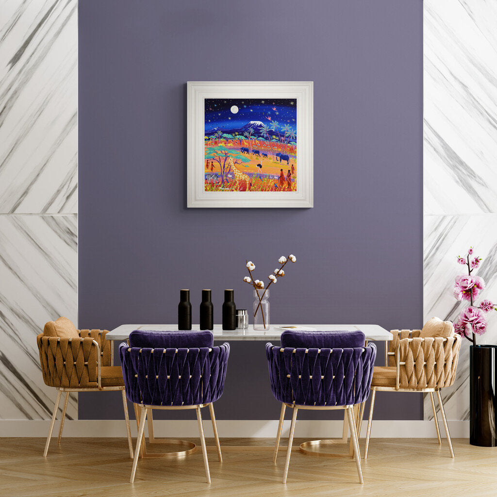 'African Nights, Amboseli, Kenya', 24x24 inches acrylic on canvas. African Painting by British Artist John Dyer.