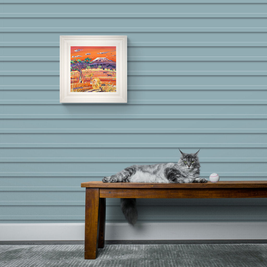 'Sunset Lions, Kenya', 12x12 inches acrylic on canvas. Paintings of Africa by British Artist John Dyer.