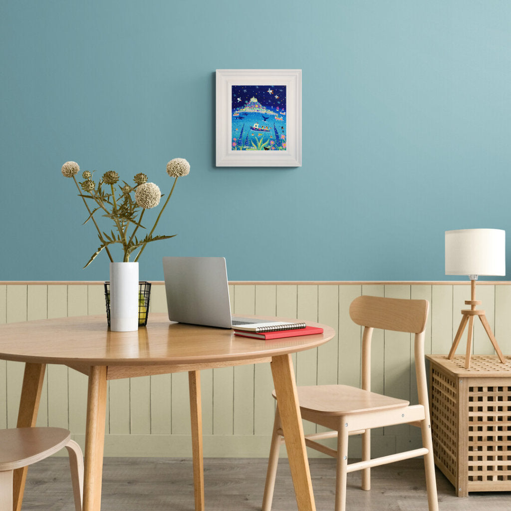 'Whale Watching, St Michael's Mount', 12x10 inches acrylic on canvas. Paintings of Cornwall. Cornish Artist John Dyer. Cornwall Art Gallery