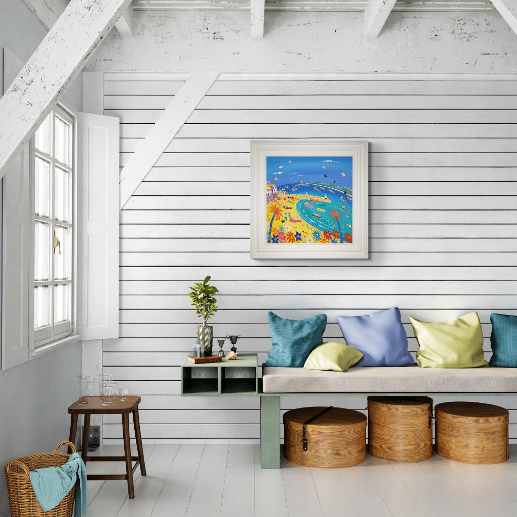 'Summer Sunshine and Sandpipers, St Ives', 24x24 inches acrylic on canvas. Cornwall Painting by Cornish Artist John Dyer. Cornish Art from our Cornwall Art Gallery