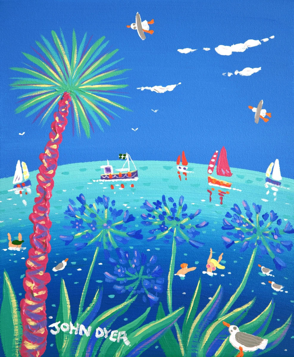'Summer Blue', 10x12 inches acrylic on canvas. Coastal Seascape Painting of Cornwall. Cornish Artist John Dyer. Cornwall Art Gallery John Dyer