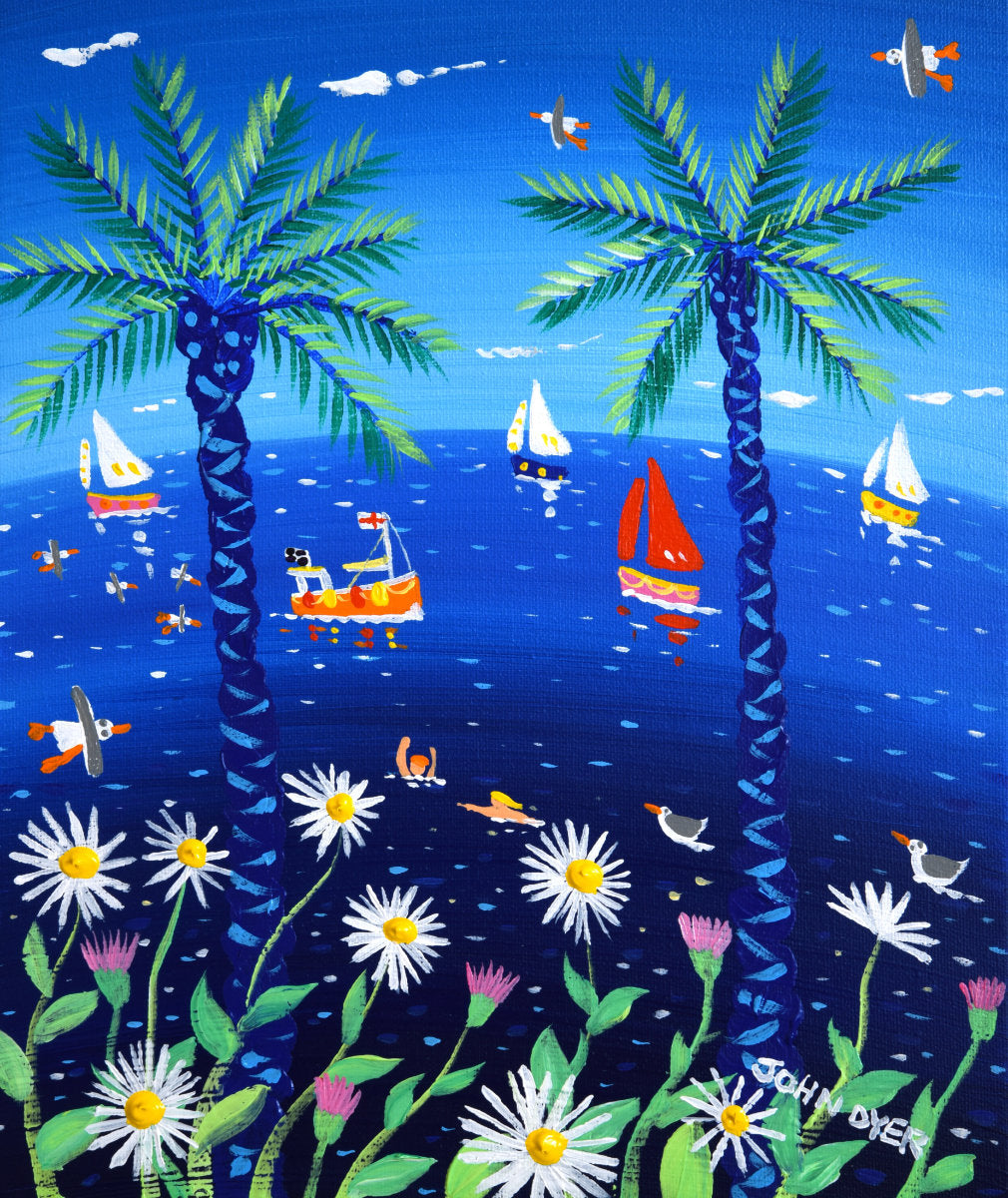 'Cornish Summer', 12x10 inches acrylic on canvas. Paintings of Cornwall. Cornish Artist John Dyer. Cornwall Art Gallery