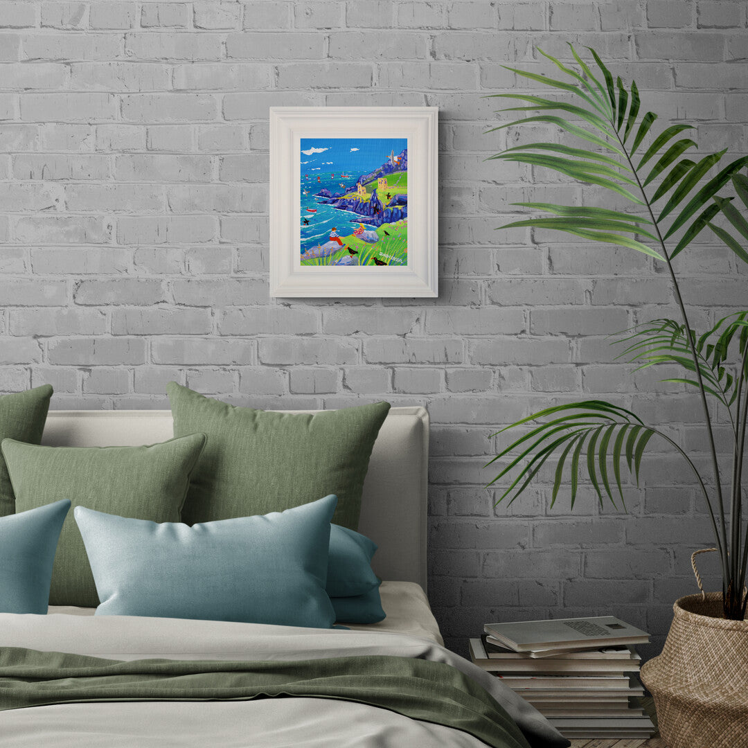 'Watching the Waves, Botallack Tin Mines', 12x10 inches acrylic on canvas. Paintings of Cornwall. Cornish Artist John Dyer. Cornwall Art Gallery