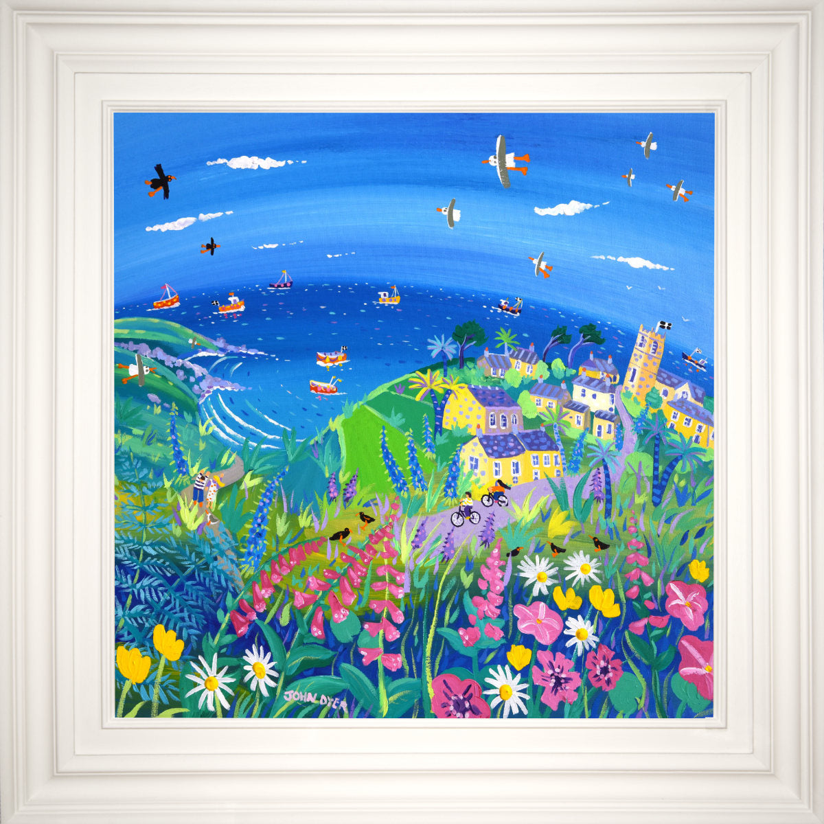'Cornish Spring Bike Ride, Zennor', 24x24 inches acrylic on canvas. Cornwall Painting by Cornish Artist John Dyer. Cornish Art from our Cornwall Art Gallery