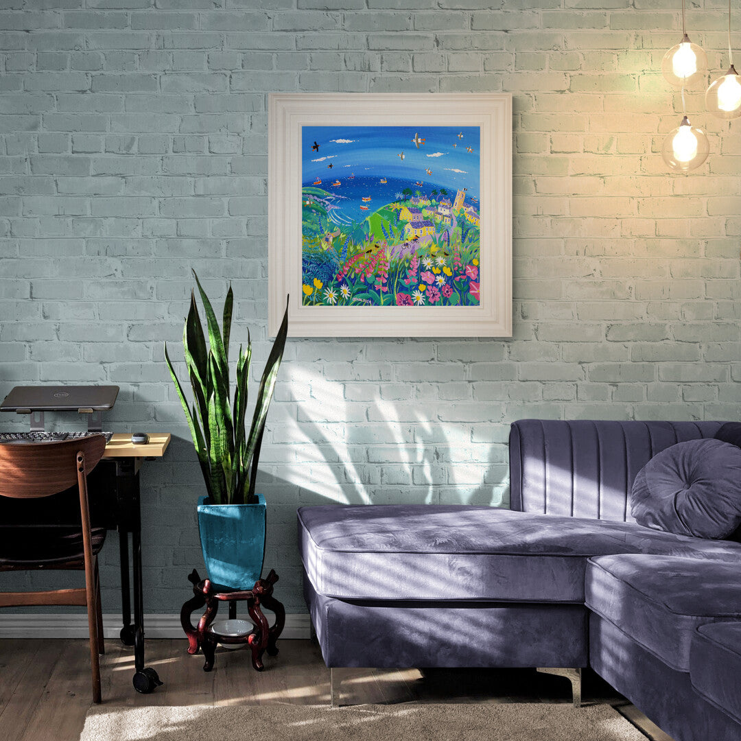 'Cornish Spring Bike Ride, Zennor', 24x24 inches acrylic on canvas. Cornwall Painting by Cornish Artist John Dyer. Cornish Art from our Cornwall Art Gallery