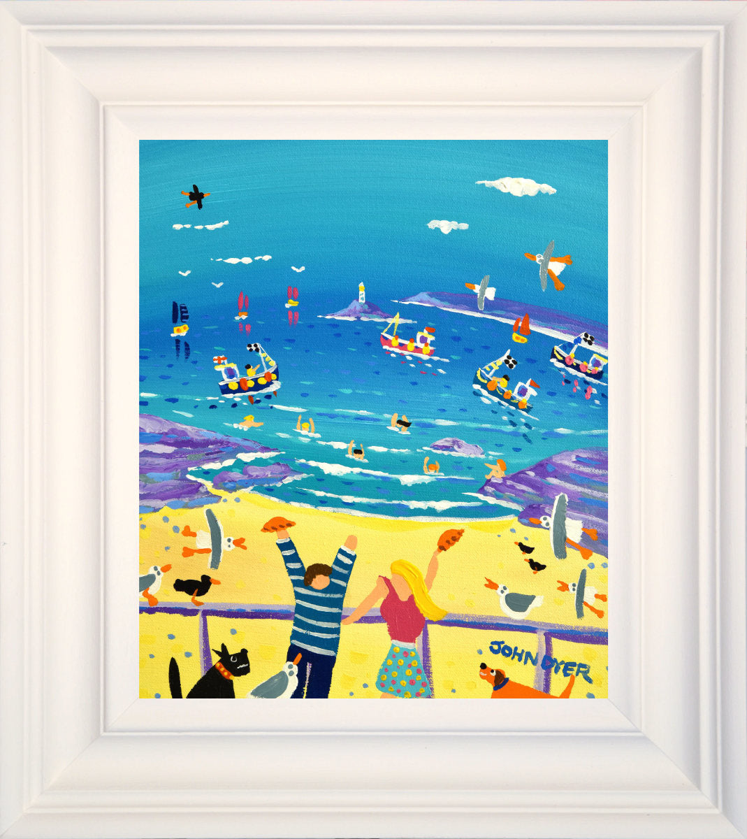 'Pasties for Lunch, Porthgwidden Beach Café, St Ives', 12x10 inches acrylic on canvas. Paintings of Cornwall. Cornish Artist John Dyer. Cornwall Art Gallery