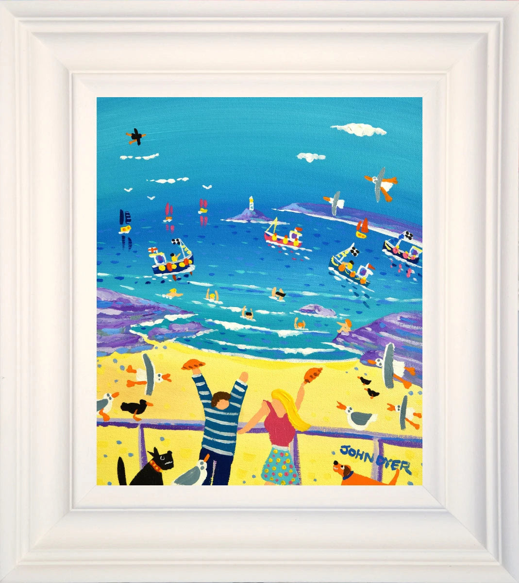'Pasties for Lunch, Porthgwidden Beach Café, St Ives', 12x10 inches acrylic on canvas. Paintings of Cornwall. Cornish Artist John Dyer. Cornwall Art Gallery John Dyer